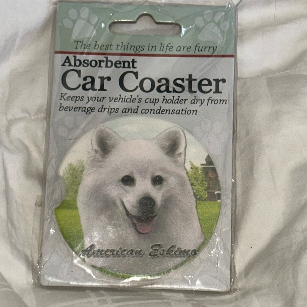 American Eskimo Dog Absorbent Stone Car Coaster White Spitz Pet Lover Gift NEW